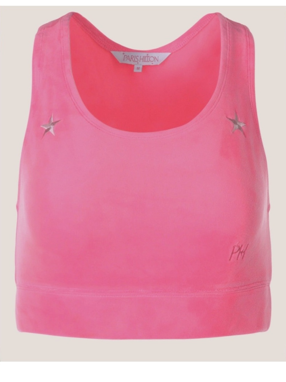 Paris Hilton Medium Top Track Star Sports Bra Embroidered Star in Candy Kiss NWT